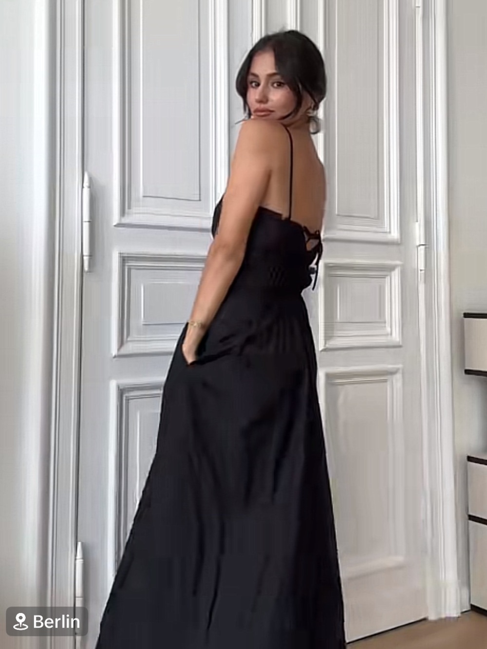 Gathered waist cotton dress with pockets